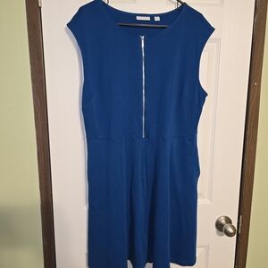 New York & Company Blue Zip-Front Mini Dress